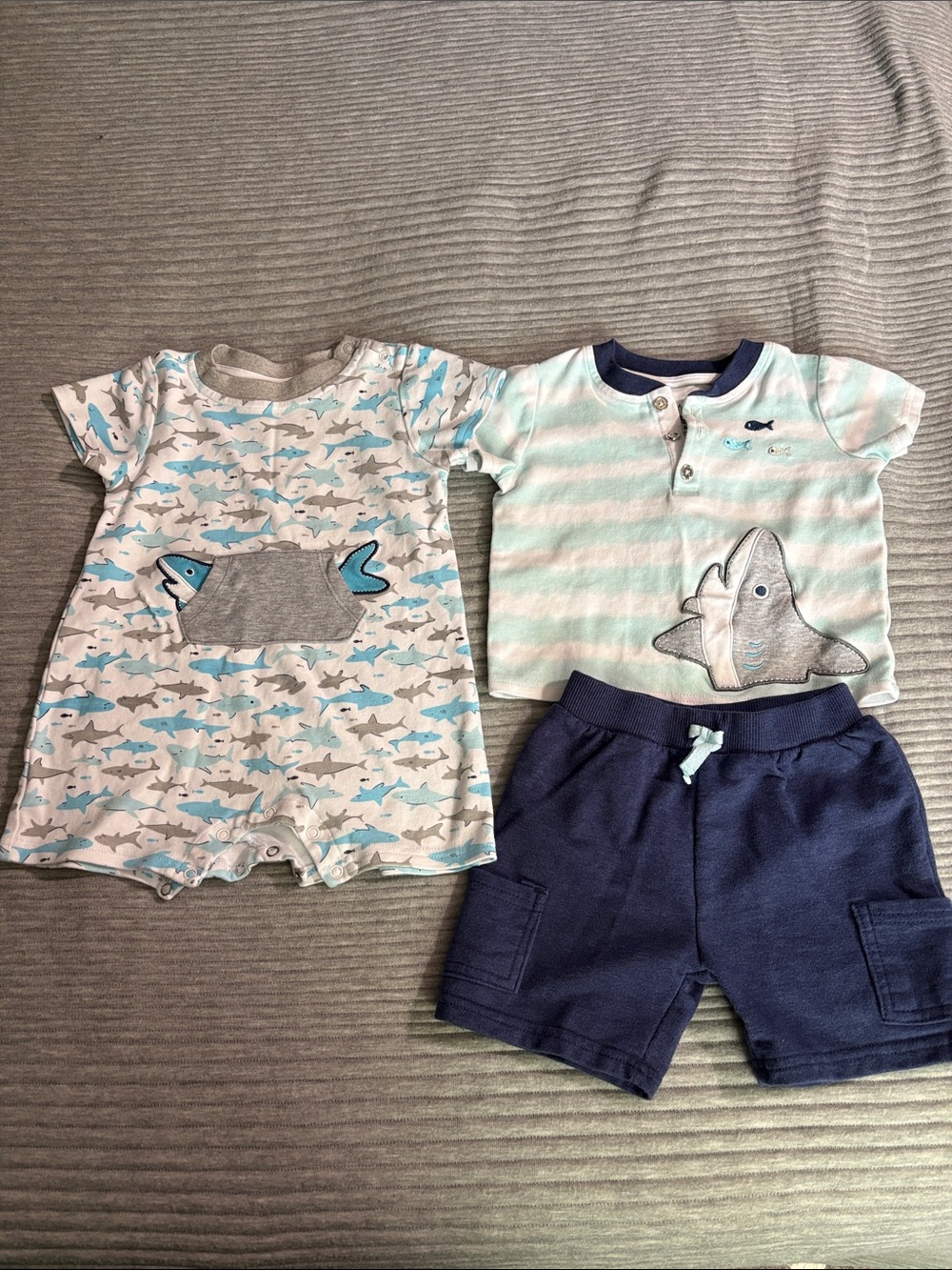 Kids Headquarters 24m Shark Print Shirt w/matching shorts and romper.